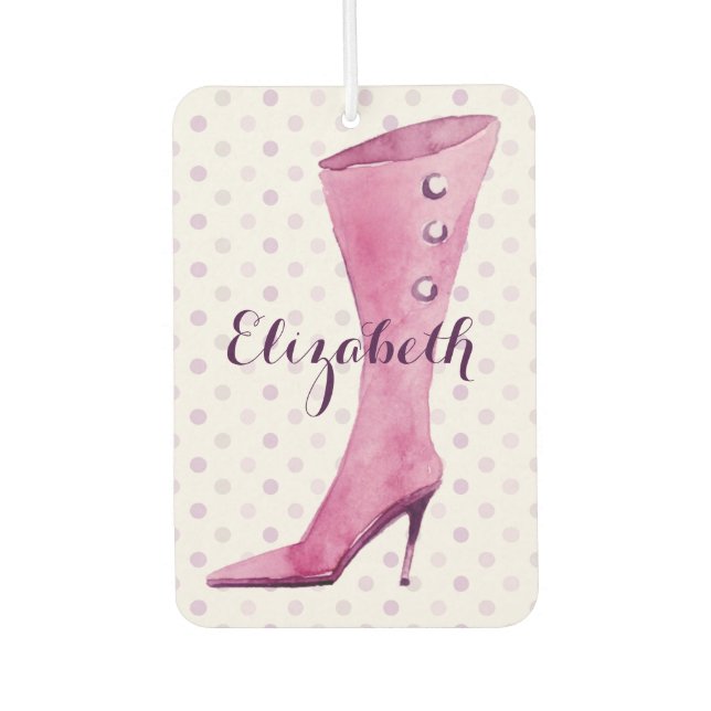 Purple stiletto heel boot personalised car air freshener (Front)