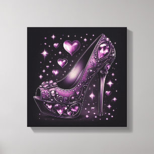 Purple Stiletto High Heels with Hearts Canvas Print