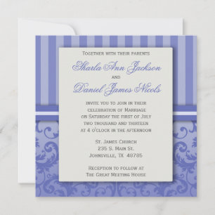Purple Stiped Damask Wedding Invitation