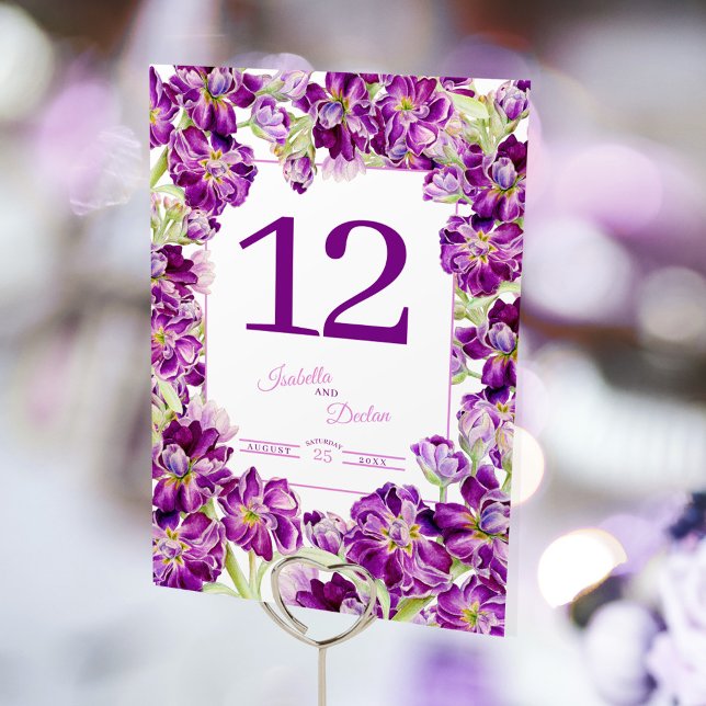 Purple stock floral watercolor wedding  table number (Creator Uploaded)