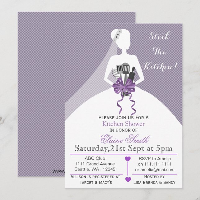 Purple stock the kitchen Bridal shower Invite (Front/Back)