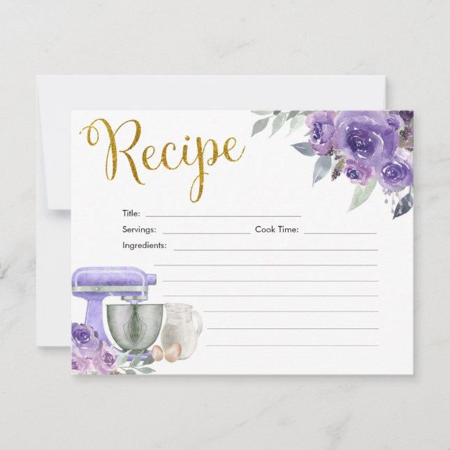 Purple Stock the Kitchen Bridal Shower Recipe Card (Front)