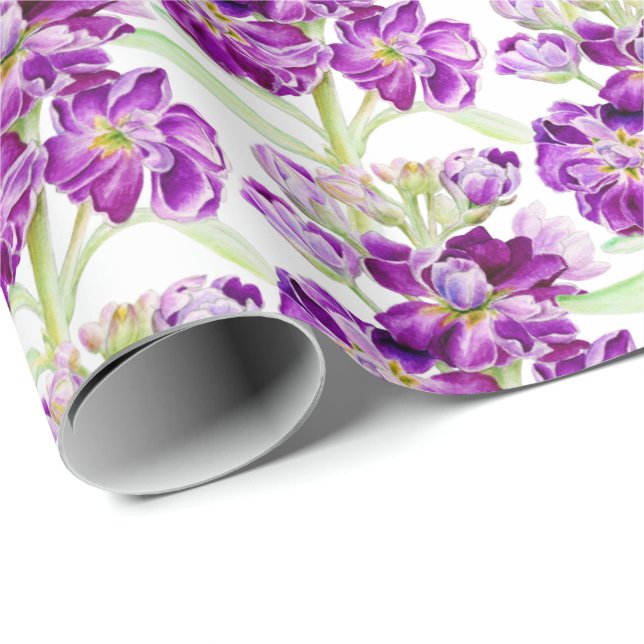 Purple stock watercolor flower floral pattern wrapping paper (Roll Corner)