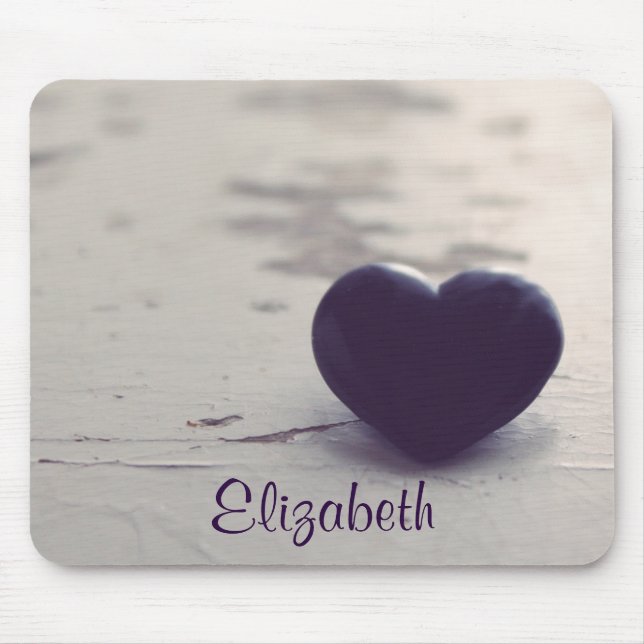Purple Stone Heart on a Wet Beach Personalised Mouse Mat (Front)