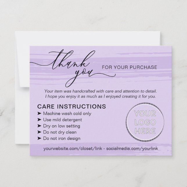 Purple Store Small Business Instructions Care Thank You Card (Front)