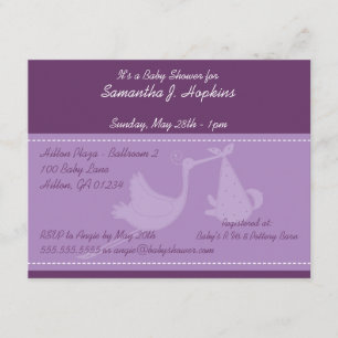 Purple Stork Baby Shower Invitation Cards