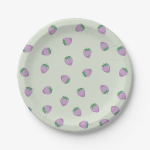 Purple Strawberries Pattern Paper Plate