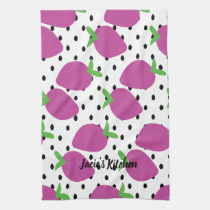 Purple Strawberry Black Seeds Fruit Pattern Tea Towel