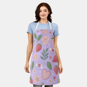 Purple Strawberry Pattern All-Over Print Apron
