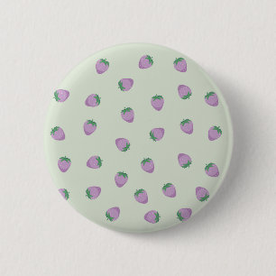 Purple Strawberry Pattern on Green Background 6 Cm Round Badge