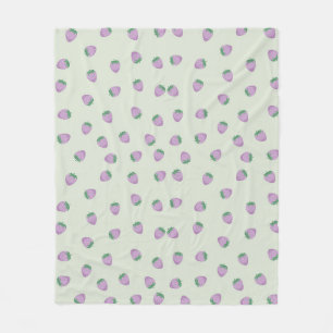 Purple Strawberry Pattern on Green Background Fleece Blanket