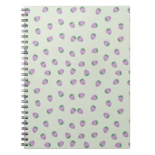 Purple Strawberry Pattern on Green Background Notebook