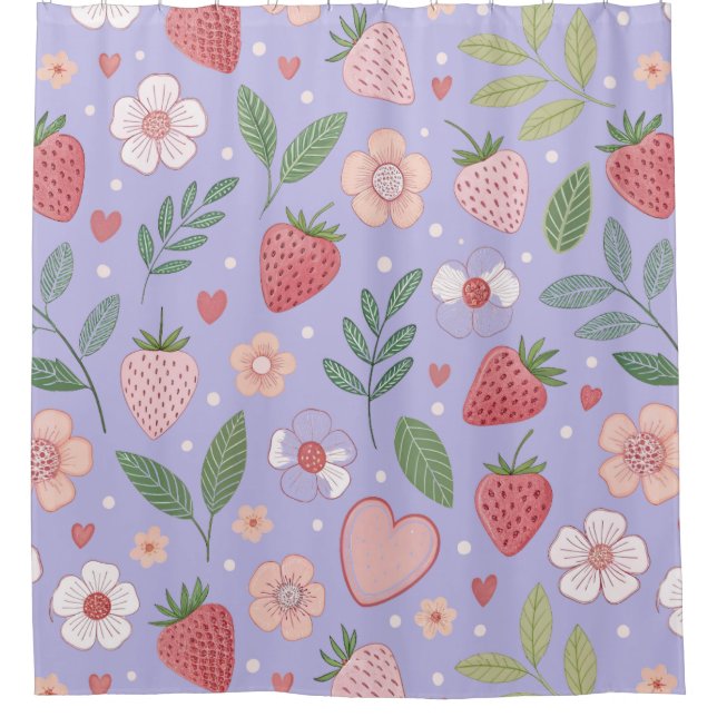 Purple Strawberry Pattern Shower Curtain (Front)