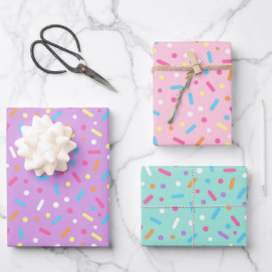 Purple, Strawbery & Mint icing Doughnut Sprinkle Wrapping Paper Sheet