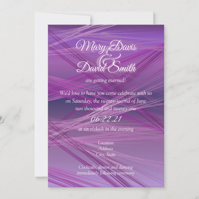 Purple Streaks Wedding Invitation (Front)