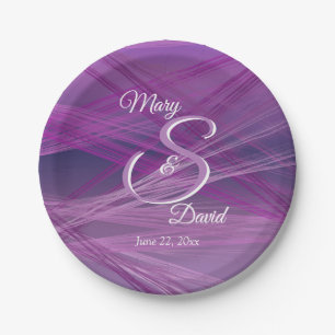 Purple Streaks Wedding Paper Plate