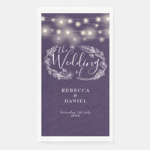 Purple String Lights Floral Script Wedding Napkin