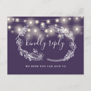 Purple String Lights Floral Song Request RSVP Card