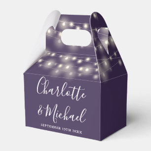 Purple String Lights Signature Script Wedding Favour Box