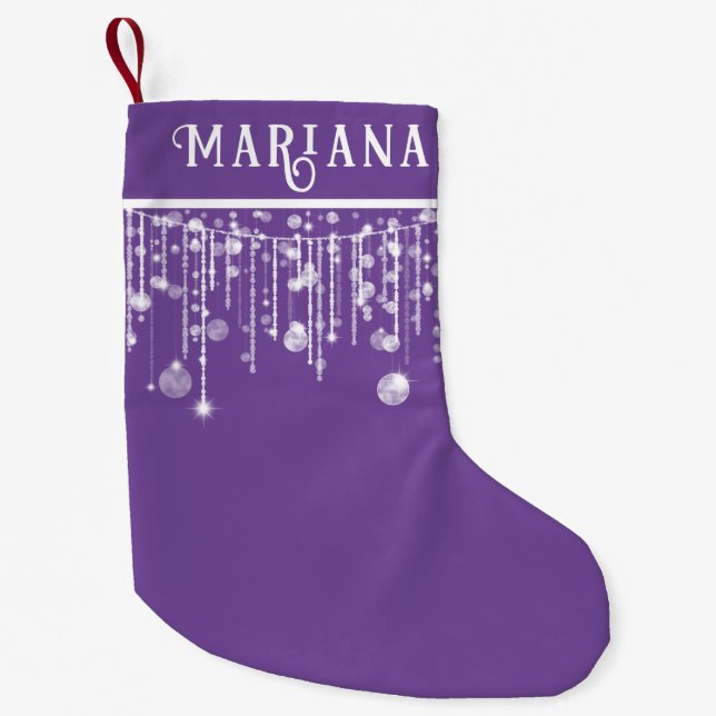 Purple String Lights Small Christmas Stocking (Front)