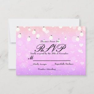 Purple String Lights Sparkle Party RSVP Card