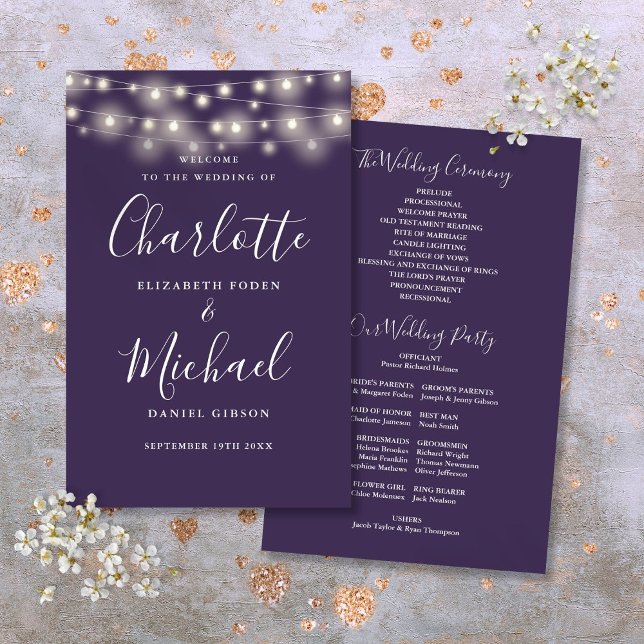Purple String Lights Wedding Program (Purple String Lights Wedding Program)