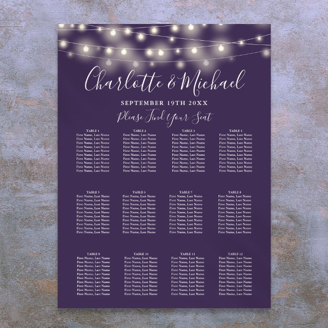 Purple String Lights Wedding Seating Chart (Purple String Lights Wedding Seating Chart)