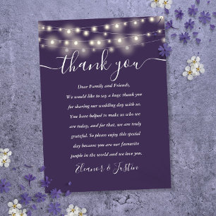 Purple String Lights Wedding Thank You Place Card
