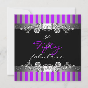 Purple Stripe 50 & Fabulous 50th Birthday Party Invitation