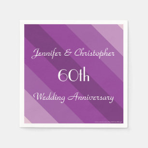 Purple Stripe 60th Wedding Anniversary, Name Paper Napkin