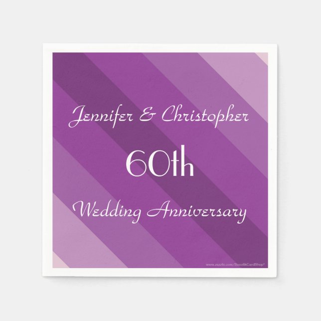 Purple Stripe 60th Wedding Anniversary, Name Paper Napkin (Front)