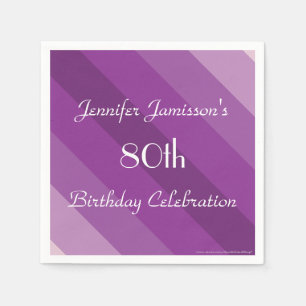 Purple Stripe 80th Birthday Party Paper Napkin