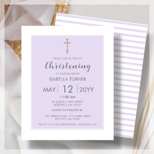 Purple Stripe Christening Budget Invitation