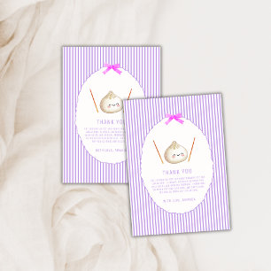Purple Stripe Girl Bow Asian Dumpling Baby Shower  Thank You Card