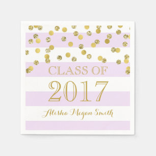 Purple Stripe Gold Confetti  2017 Graduation Napkin
