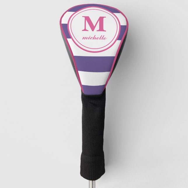 Purple stripe  | Golf | personalised NAME monogram Golf Head Cover (Front)