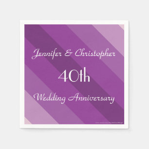 Purple Stripe, Name, 40th Wedding Anniversary Napkin