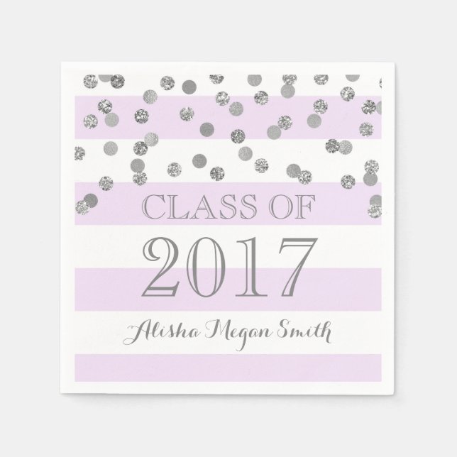 Purple Stripe Silver Confetti  2017 Graduation Napkin (Front)
