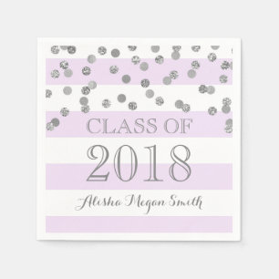 Purple Stripe Silver Confetti  2018 Graduation Napkin