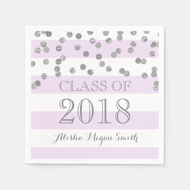 Purple Stripe Silver Confetti  2018 Graduation Napkin (Front)