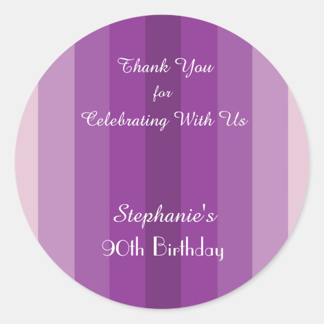 Purple Stripe Thank You Sticker, Personalise Classic Round Sticker (Front)
