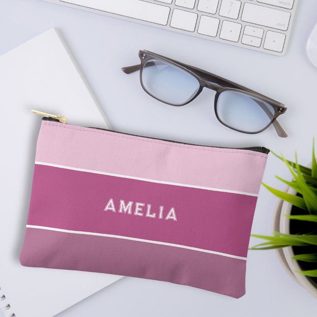 Purple stripe varsity monogram accessory pouch (Purple stripe varsity monogram accessory pouch pencil case personalized gift for her)