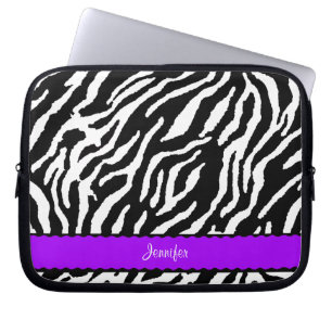 Purple Stripe With Black And White Zebra Pattern Laptop Sleeve