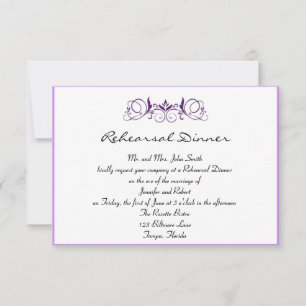 Purple Stripe with Floral Wedding Rehearsal Dinner Invitation