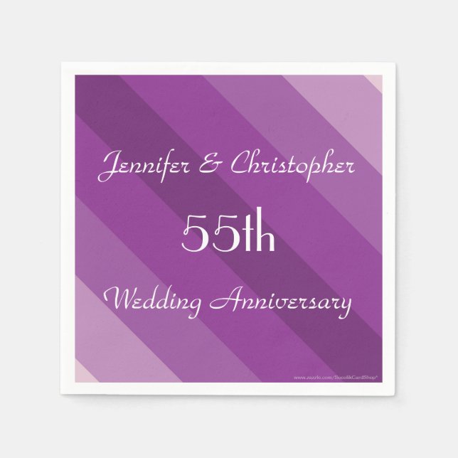 Purple Striped 55th Wedding Anniversary Name Paper Napkin (Front)