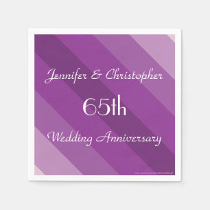 Purple Striped, 65th Wedding Anniversary Paper Napkin