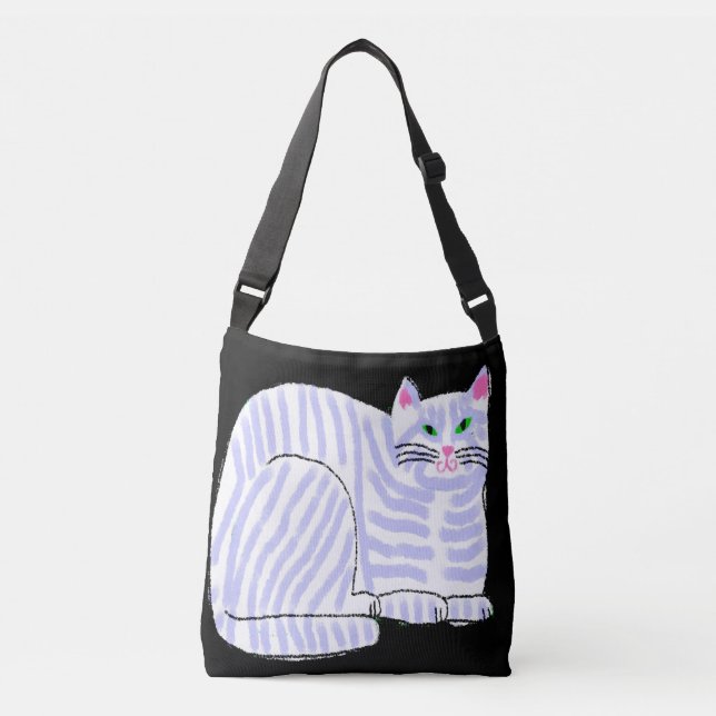 Purple Striped Cat Abstract Art Crossbody Bag (Front)