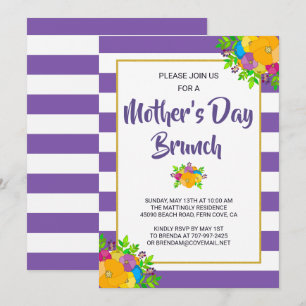 Purple Striped Floral Mother's Day Brunch Invite