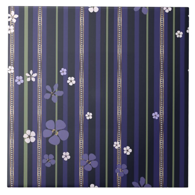 Purple Striped Floral Tile (Front)