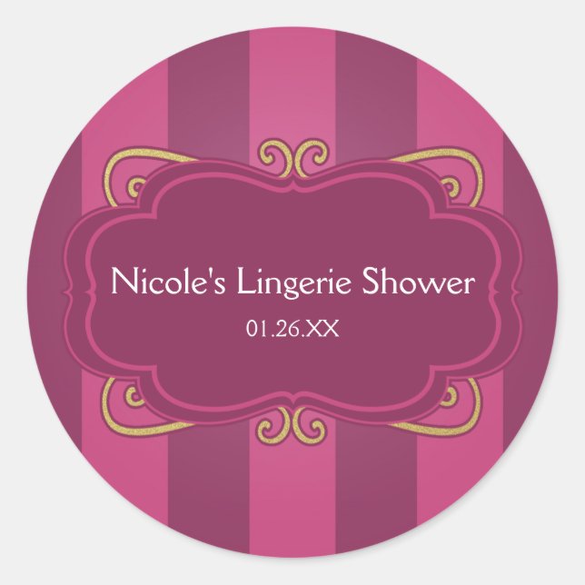 Purple Striped & Gold Lingerie Shower Stickers (Front)